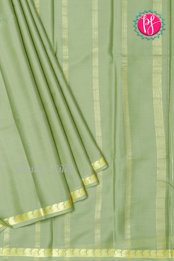 Pure Mysore Crepe Silk Saree-Light Olivegreen-PA21766