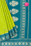 Pure Mysore Crepe Silk Saree-Olivegreen And Tealblue-PeacockBorder-PA26542