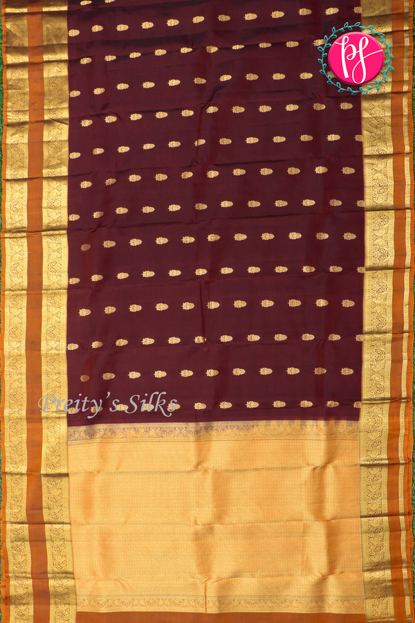 Half Pure Kanchipuram Silk Saree-Chocolate Brown And Mustardyellow-PA25793