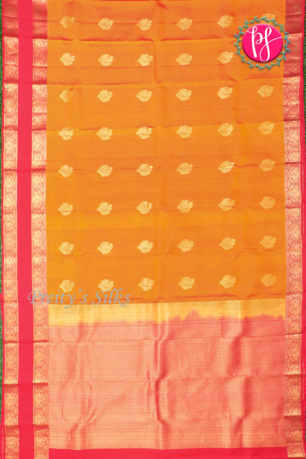 Half Pure Kanchipuram Silk Saree-Orange And Red-PA25793