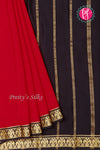 Pure Mysore Crepe Silk Saree-Gandaberunda Border-Red And Black-PA19895