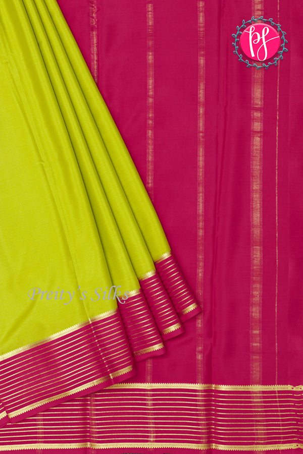 Pure Mysore Crepe Silk Saree-Olivegreen And Red-PA28865