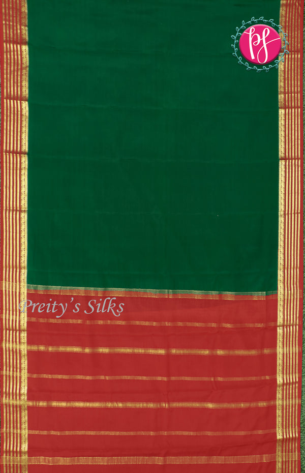 Pure Mysore Crepe Silk Saree-Green And Red-PF66896