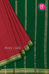 Pure Mysore Crepe Silk Saree-Crimson Red And Bottlegreen- PA28638