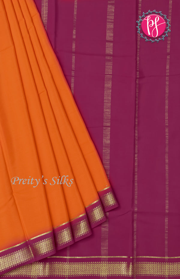 Pure Mysore Crepe Silk saree-Orange And Pink-PF47053