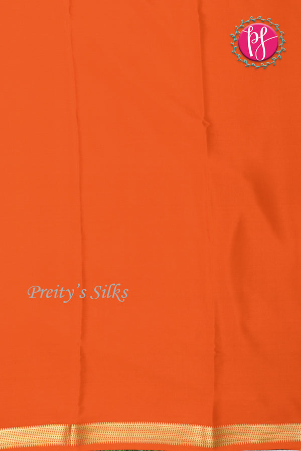 Pure Mysore Crepe Silk Saree -Light spring green And Orange- PA09448