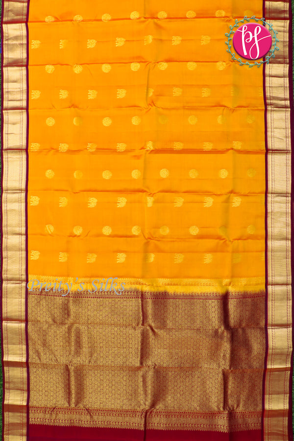 Half Pure Kanchipuram Silk Saree-Mangoyellow And Maroon-PF82197