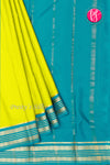 Pure Mysore Crepe Silk Saree-Neongreen And Tealblue-PA29001
