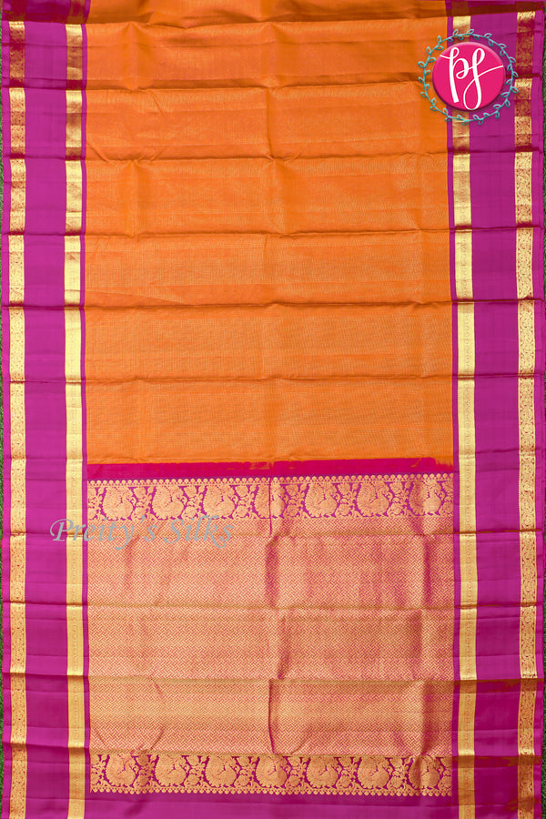 Pure Kanchipuram Silk Saree-Orange And MagentaPink- PF45401