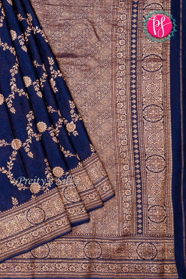 PURE KADDI BANARASI GEORGETTE SILK SAREE-Navyblue-PA29680