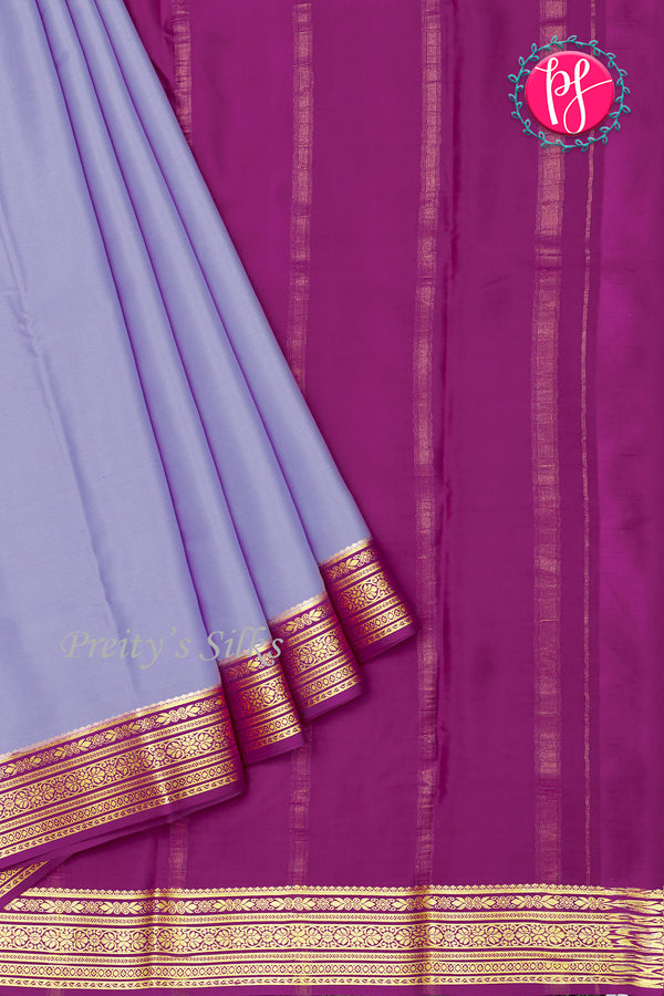 Pure Mysore Crepe Silk Saree-Bluishgrey And Wine-PA2890737