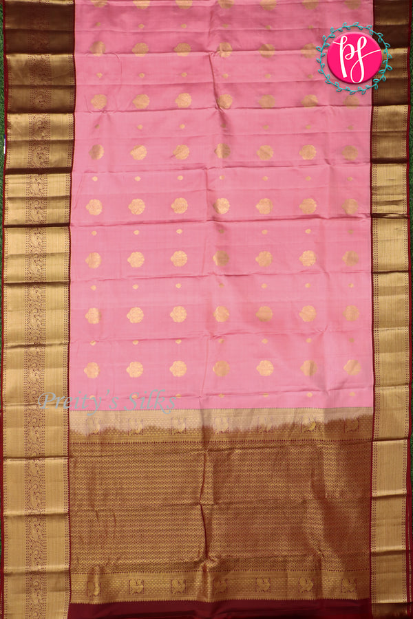 Pure Kanchipuram Silk Saree-Lightpink And Marron-PA23514