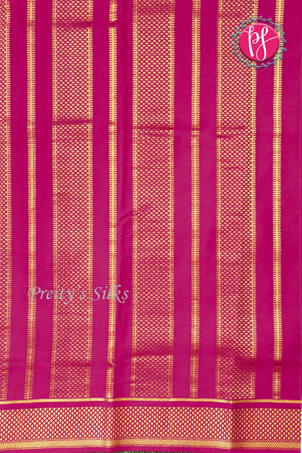 Pure Mysore Crepe Silk Saree -Bottlegreen And Pink-PA10699