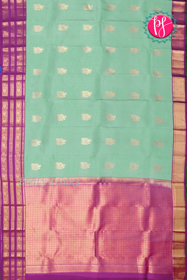 Half Pure Kanchipuram Silk Saree-Pastelgreen And Purple-PA25832
