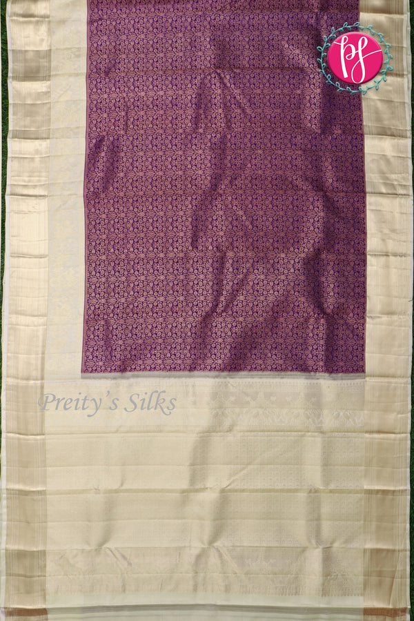 Pure Brocade Kanchipuram Silk Saree-Purple With Cream-PF83476