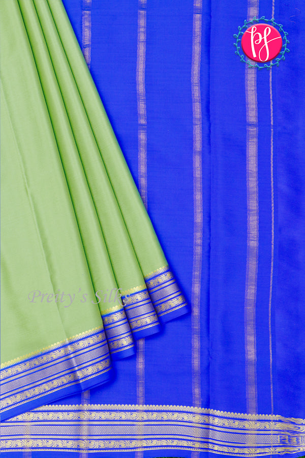 Pure Mysore Crepe Silk Saree-Pastelgreen And Royalblue-PA28981