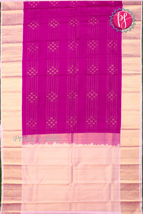 Pure Kanchipuram Silk Saree-Wine With Light Pink-PF81322