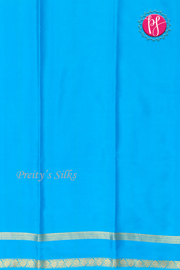 Pure Mysore Crepe Silk Saree-Yellow And Skyblue-PF82478