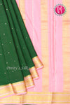 Pure Mysore Crepe Silk Saree -Bottle Green With Baby Pink -PF80567