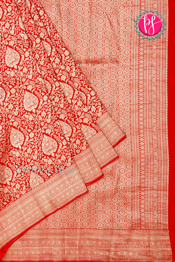 Pure Brocade Designer Crepe Silk Saree-Red-PA35819