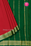 Pure Mysore Crepe Silk Saree-CrimsonRed And Bottlegreen-PA28981
