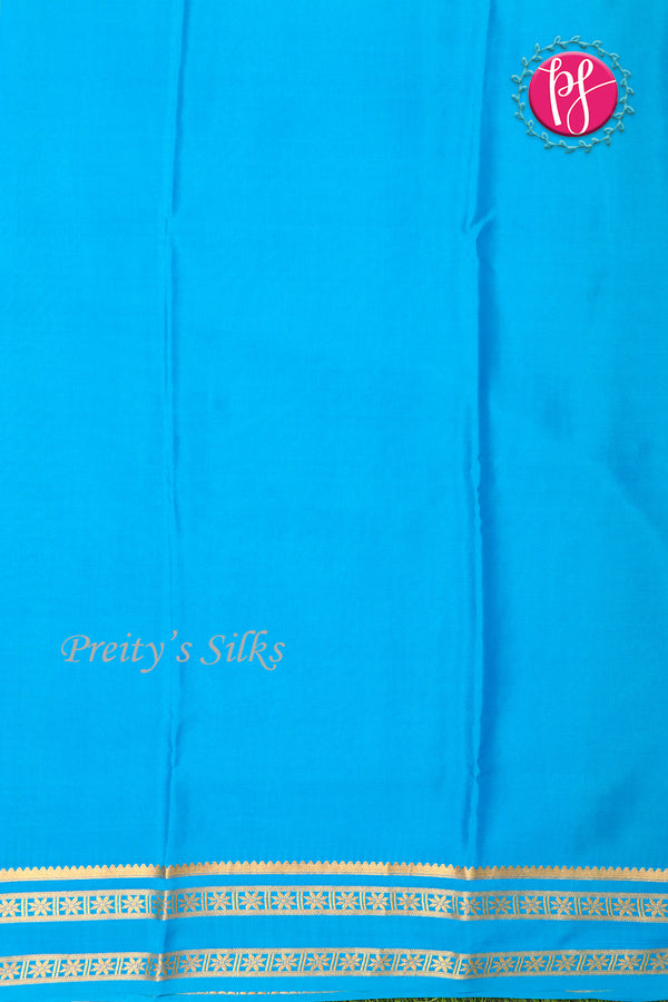 Pure Mysore Crepe Silk Saree -Yellow And Skyblue-PF86103