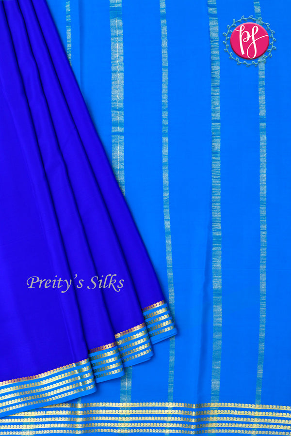 Pure Mysore Crepe Silk Saree-Royalblue and skyblue-PA19960