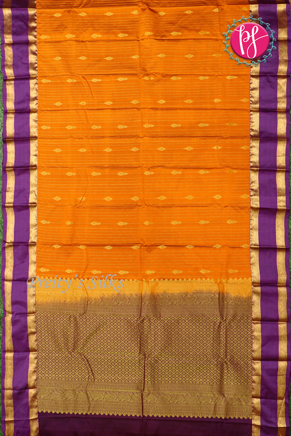 Semi Pure Kanchipuram Silk Saree-Mustard yellow And Purple-PF55938