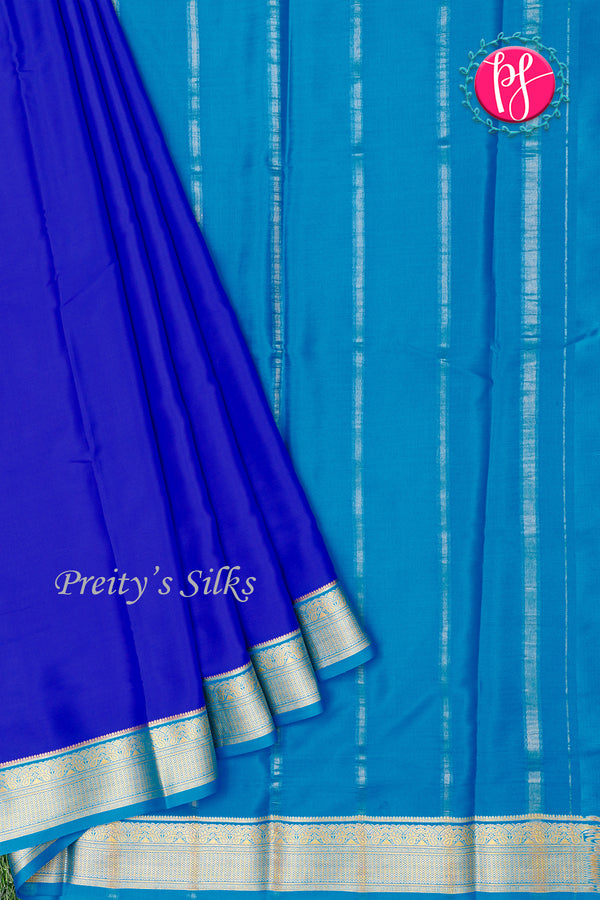 Pure Mysore Crepe Silk Saree-Royalblue And Tealblue-PA28962