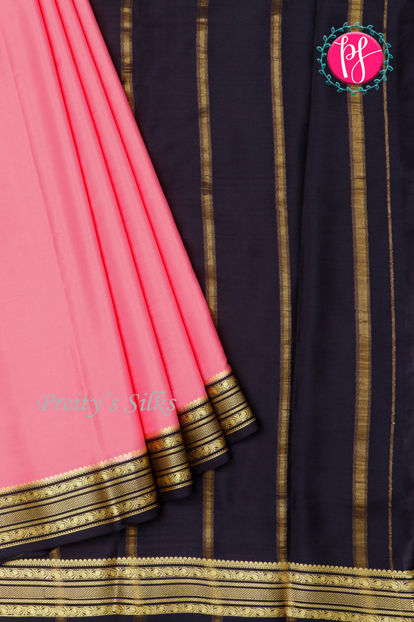 Pure Mysore Crepe Silk Saree-Babypink And Black-PA28981