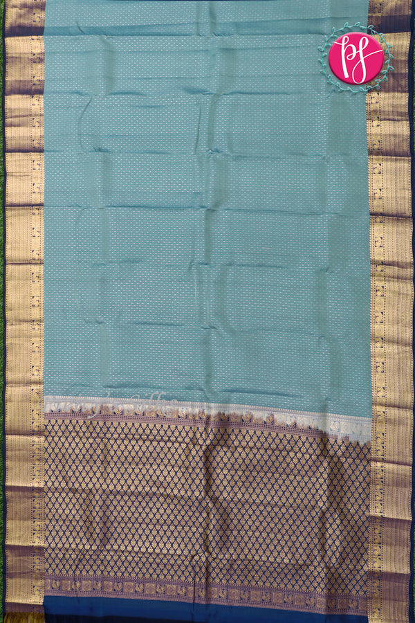 Half Pure Kanchipuram Silk Saree-Light Teal And Deep Navyblue- PF81370