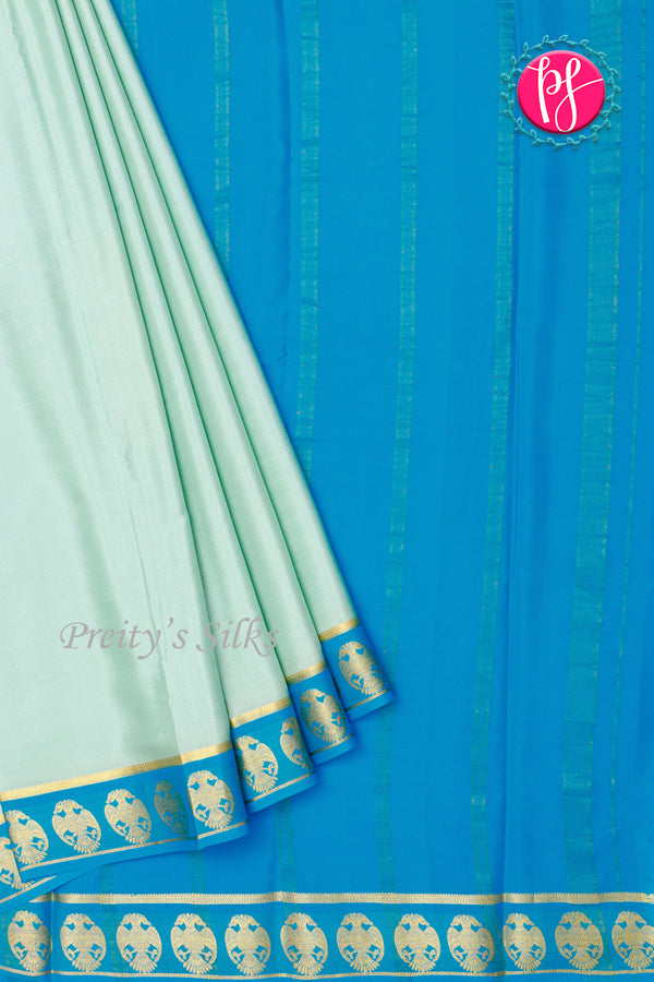 Pure Mysore Crepe Silk Saree-Gandaberunda Border-Pale Teal blue And Tealblue-PA33975