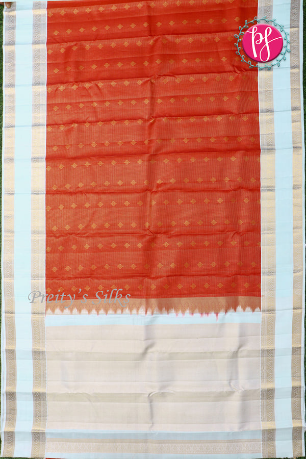 Pure Kanchipuram Silk Saree-Red And Skyblue-PF81312
