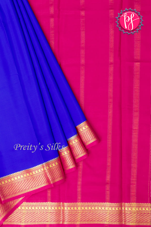 Pure Mysore Crepe Silk Saree-Royalblue And Pink-PA22436