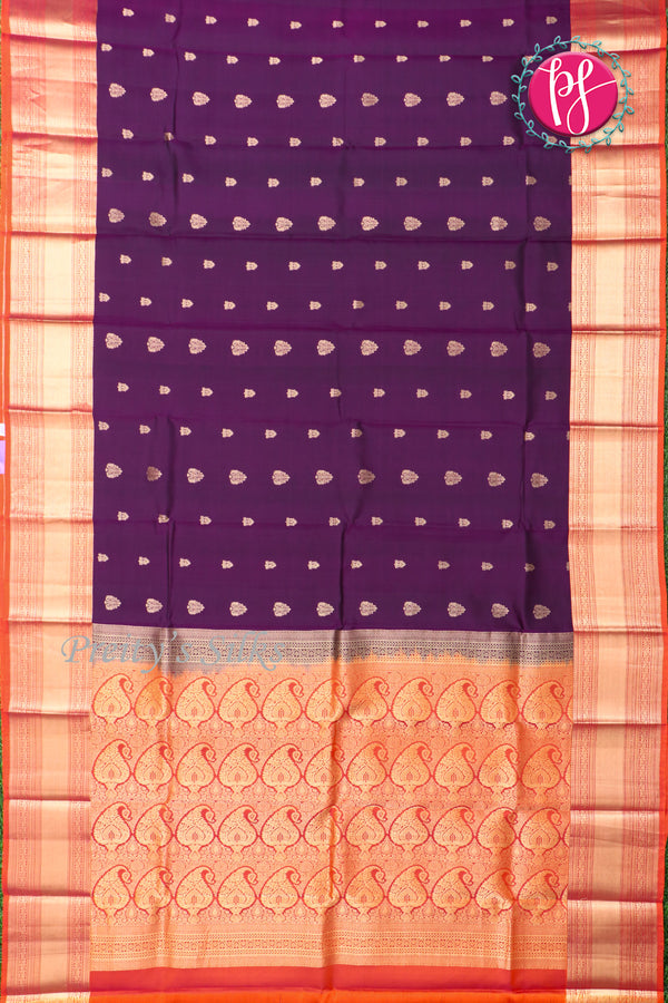 Pure Kanchipuram Silk Saree-Purple And Orange-PF75907