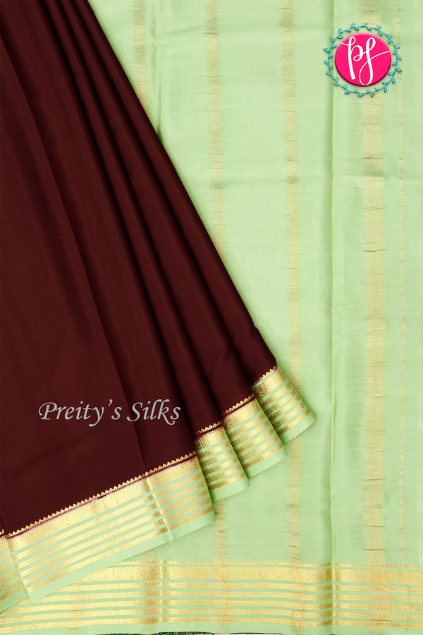 Pure Mysore Crepe Silk Saree-Deepmarron And Pastelgreen-PA28717