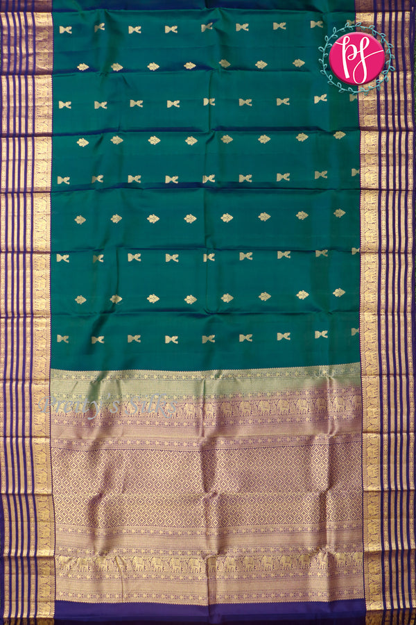 Pure Kanchipuram Silk Saree-Peacockblue And Blue-PF47958