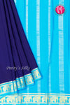 Pure Mysore Crepe Silk Saree-Contrast-Navyblue And Skyblue-PA19804
