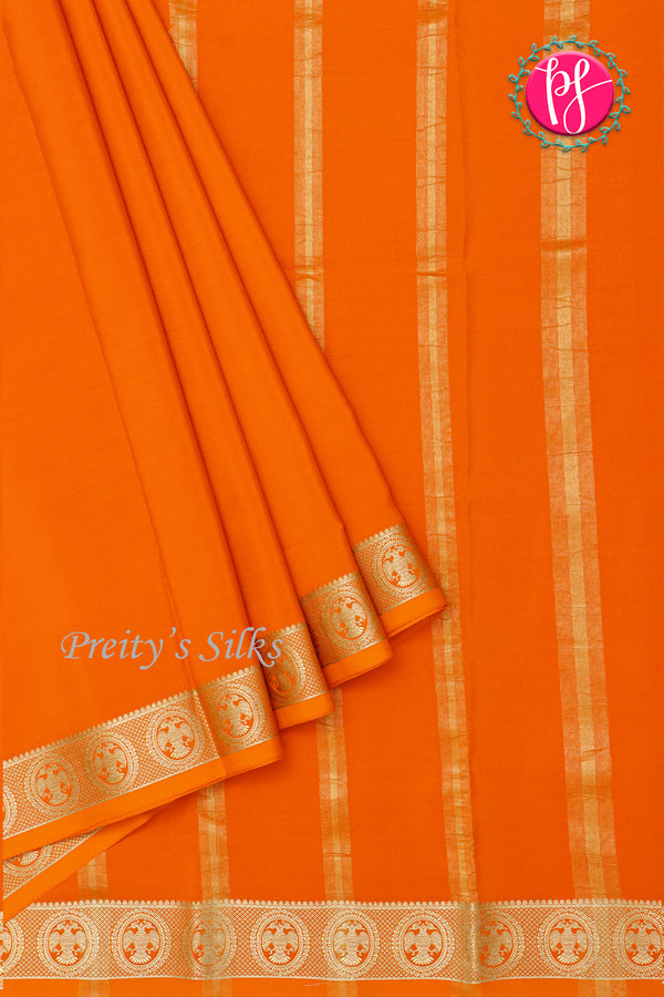 Pure Mysore Crepe Silk Saree-Gandaberunda self-Orange-PA29132