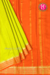 Pure Mysore Crepe Silk Saree-Neongreen And Orange-PA28717