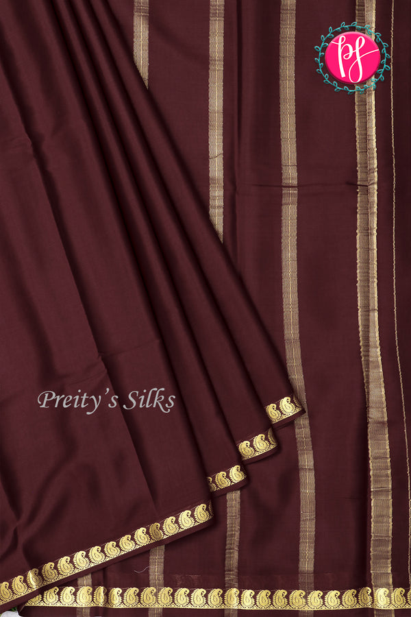 Pure Mysore Crepe Silk Saree-DarkMarron- PA21766