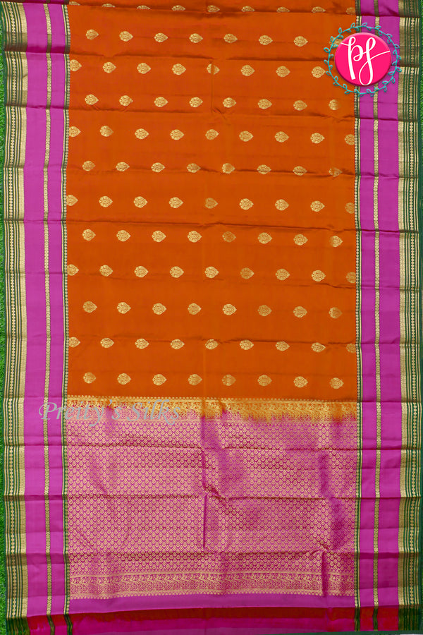 Half Pure Kanchipuram Silk Saree- ORANGE Triple Border- PA24996