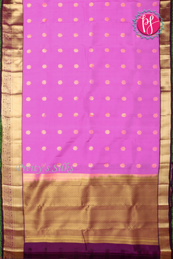 Half Pure Kanchipuram Silk Saree-Brigth Pink With Deep Purple-PF81397