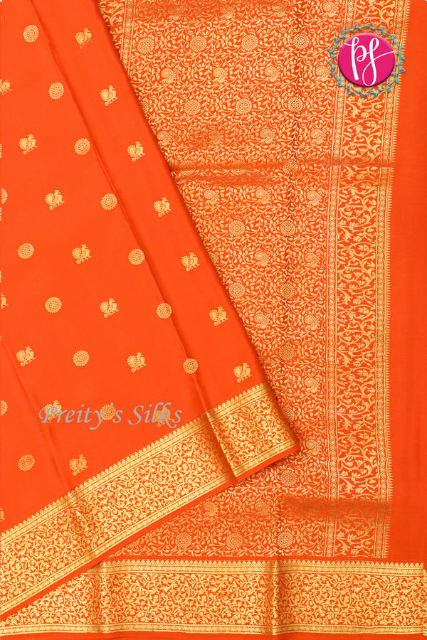 Pure Mysore Crepe Silk Saree -Orange-PF85868
