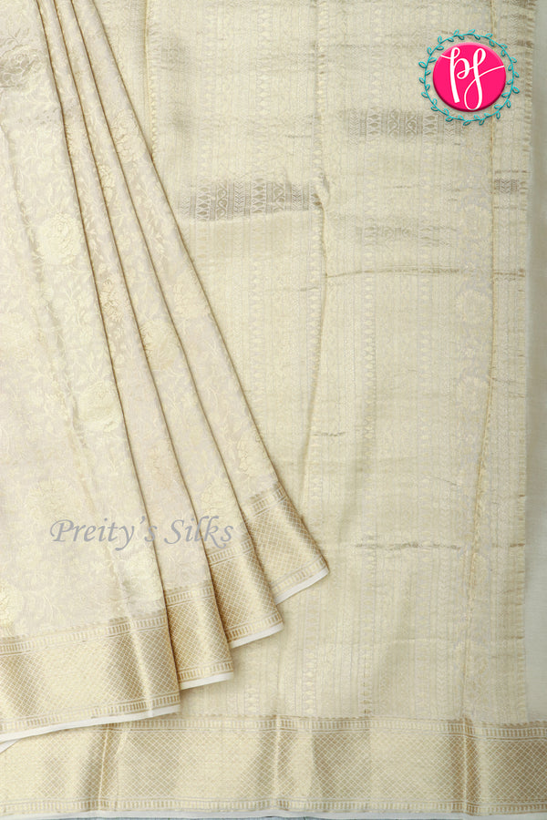 PURE KADDI BANARASI GEORGETTE SILK SAREE-Halfwhite-PA23868
