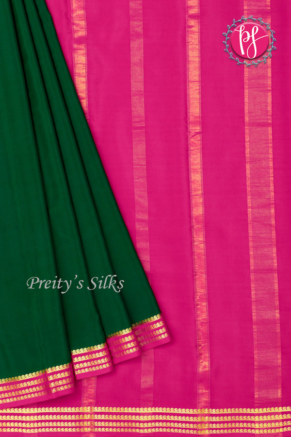 Pure Mysore Crepe Silk Saree-Green And Pink-PA19960