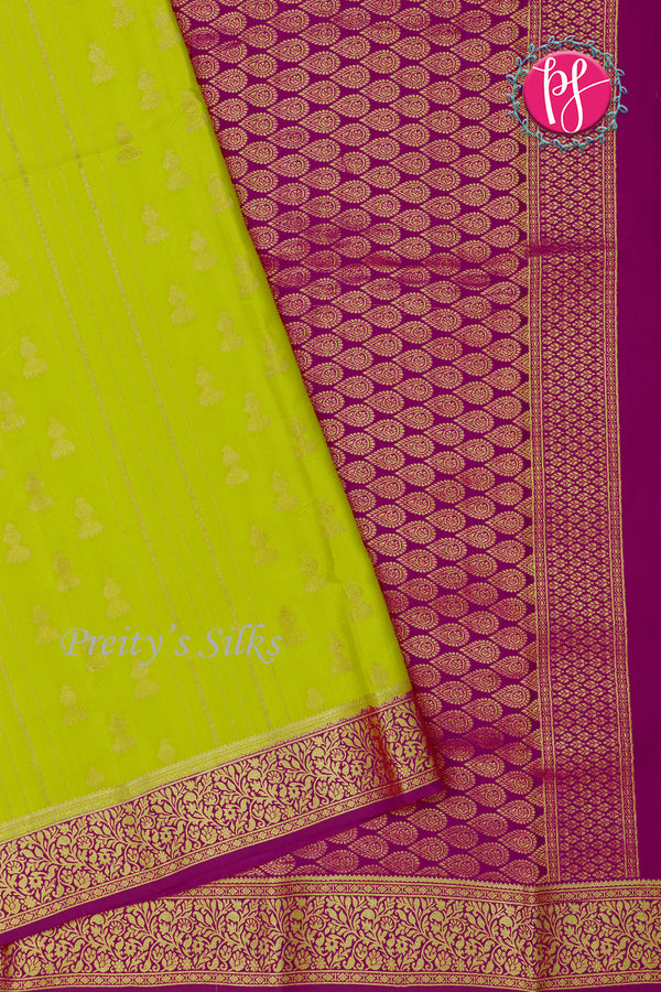 Pure Mysore Crepe Silk Saree -Olive green And Mejentapink-PA01162
