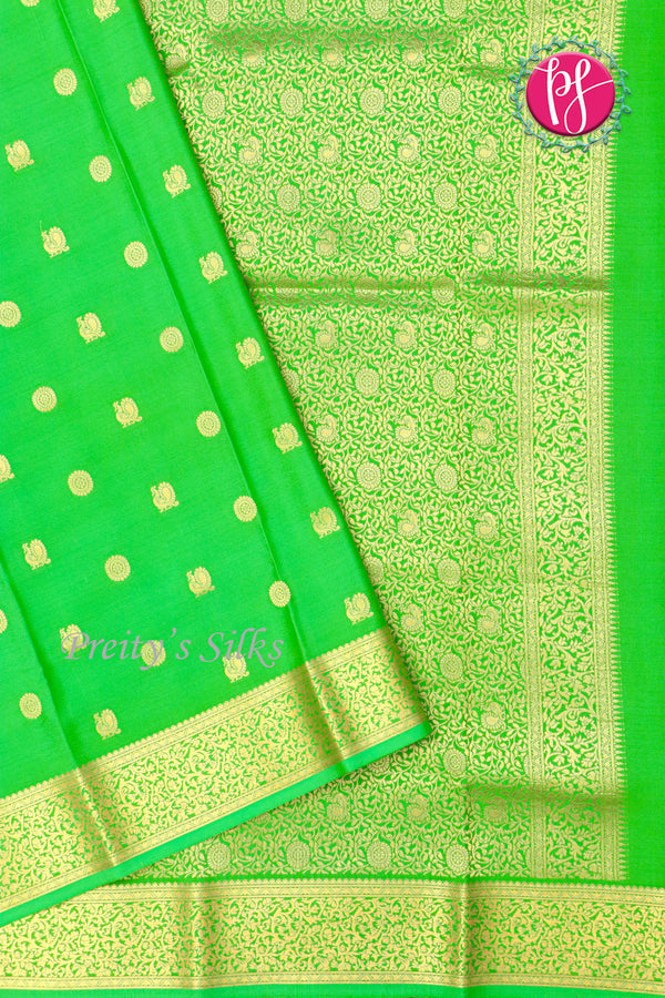 Pure Mysore Crepe Silk Saree -Parrotgreen -PF85868