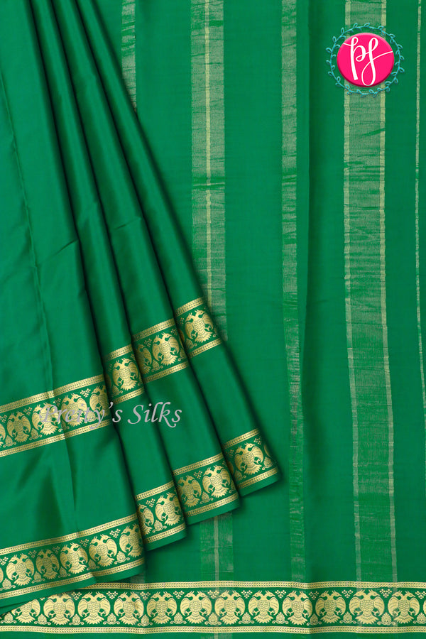Pure Mysore Crepe Silk Saree-Gandaberunda Border-Green-PA20598