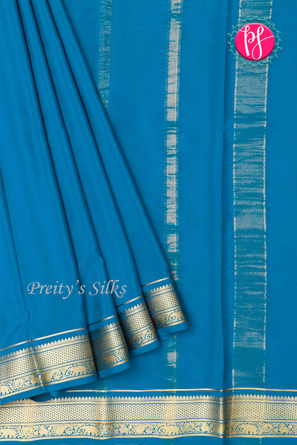 Pure Mysore Crepe Silk Saree-Tealblue-PF20850